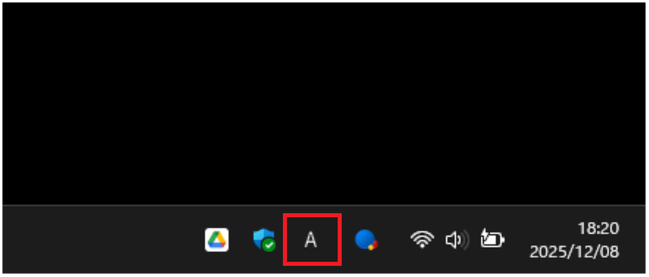 タスクバーのIMEアイコンが「A」や「あ」になっている