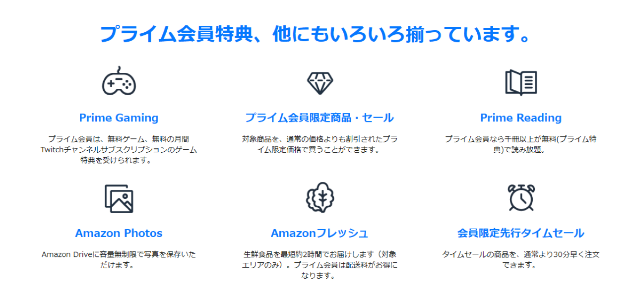 Amazonプライム会員だと利用できる他のサービスはなくてもOK