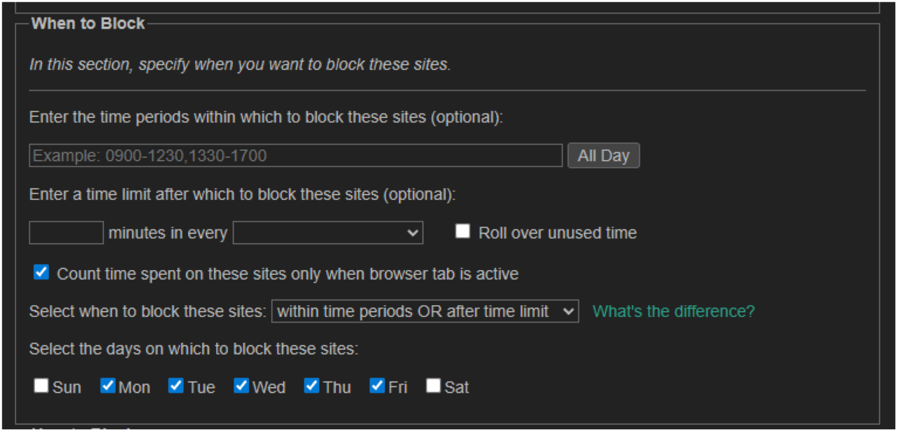 LeechBlock NGのWhen to Block＝どのタイミングでブロックするか