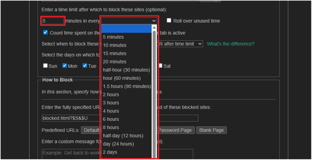 LeechBlock NGでブロックする時間を決める方法②
