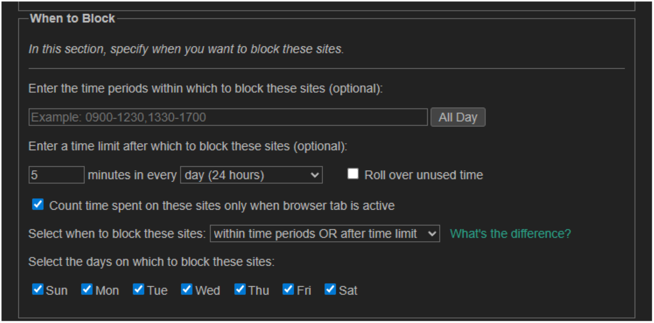 LeechBlock NGでブロックする時間を決める方法④