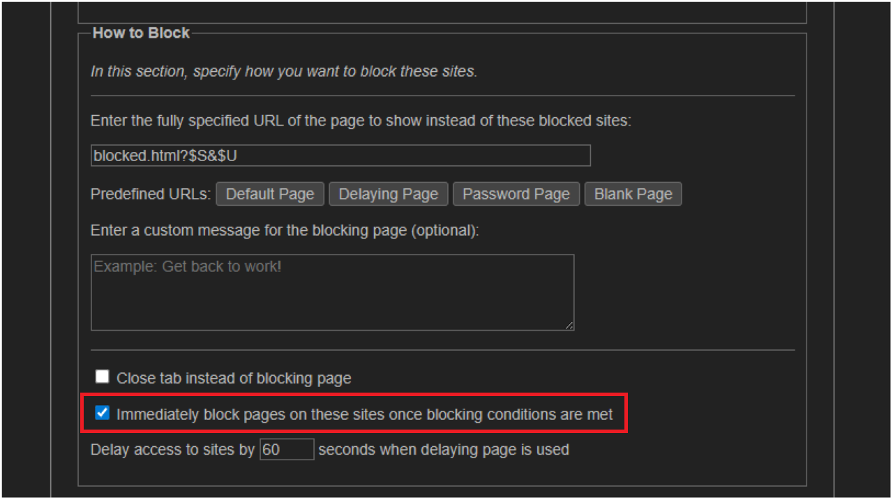 LeechBlock NGでブロック時の挙動を決める方法①